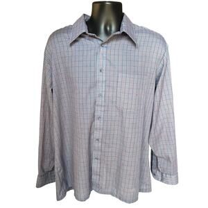 Plaid Button-Up Shirt Blue Red Classic Fit Vintage